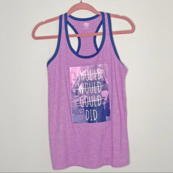 2/$20 Athletic Works 'Should Would Could Did' Activewear Purple Tank - Picture 11 of 15